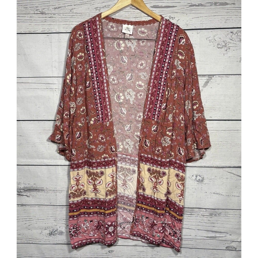 KNOX ROSE Women’s Duster M/Large Kimono Boho Cottage Core Bohemian Short Sleeve